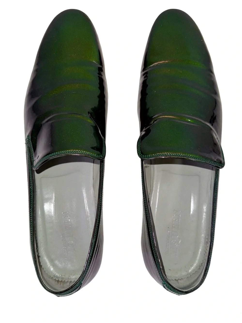 ALEXANDER MCQUEEN SLIP-ON LOAFERS IN METALLIC GREEN PATENT LEATHER